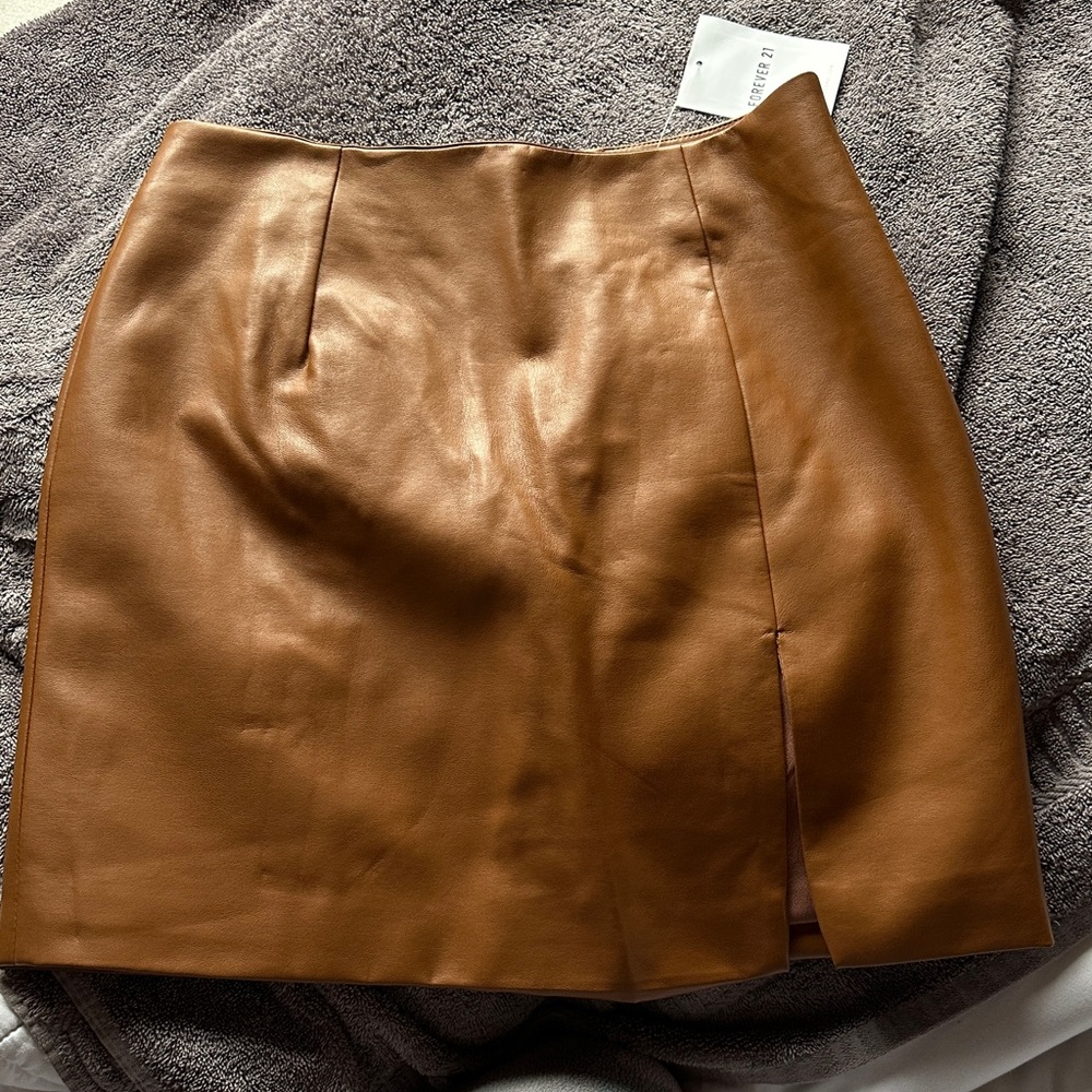 Brown Faux Leather Skirt